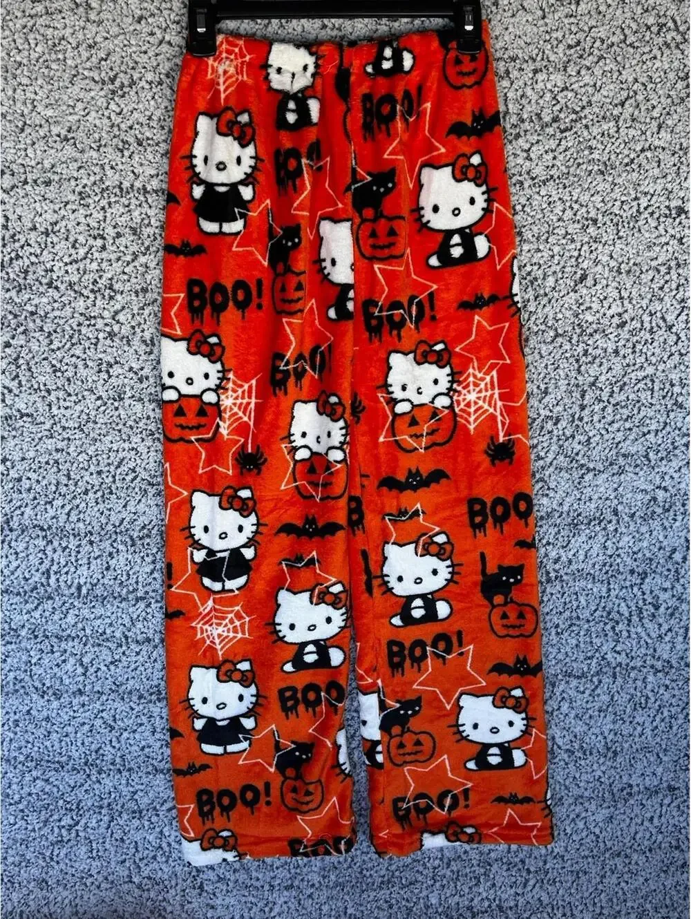 Hello Kitty Halloween Pajama Pants Women’s Large Orange Fleece Boo Pumpkin